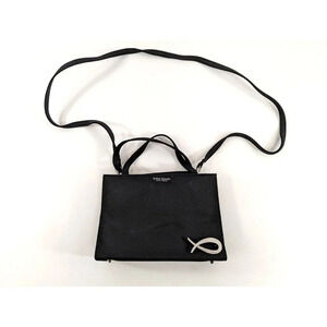 Kate Spade New York Small Crossbody Handbag Purse Black Canvas Gemstone Brooch